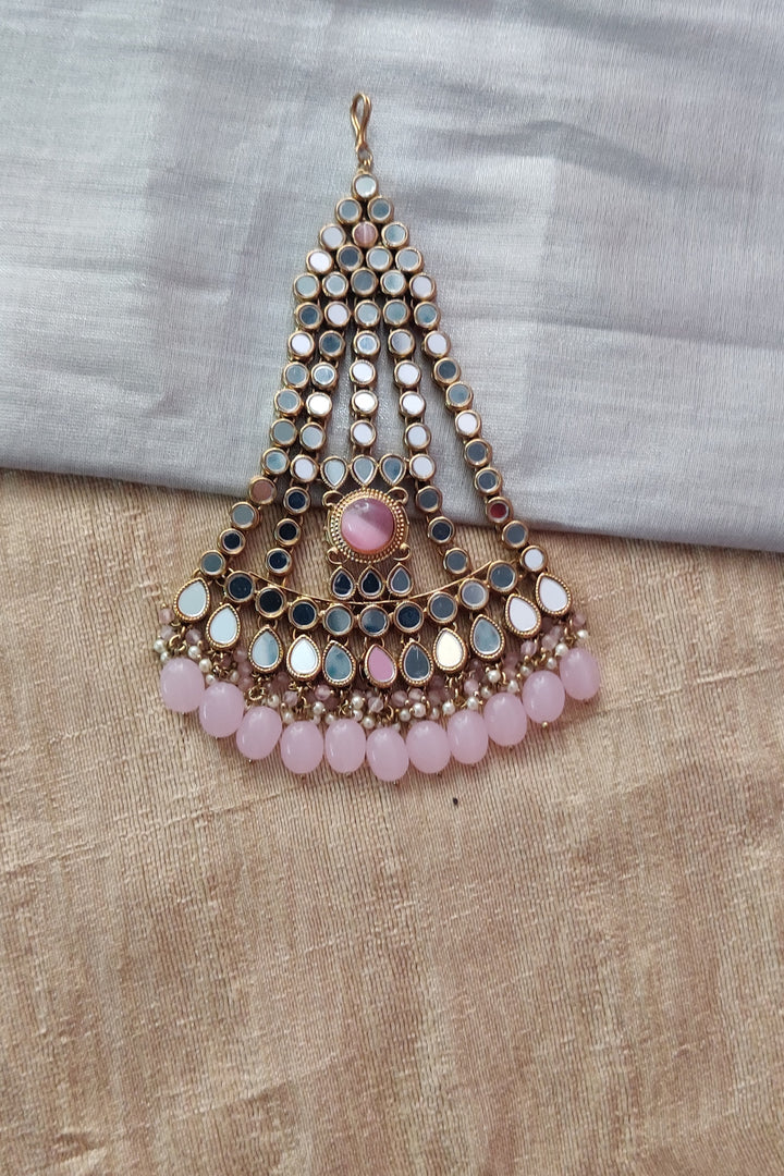 Rutvi Pink Stone Mirror Work Bridal Set