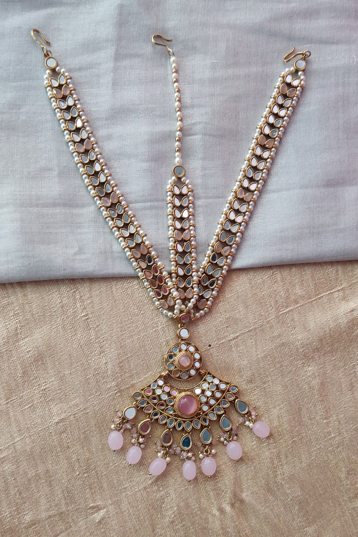 Rutvi Pink Stone Mirror Work Bridal Set